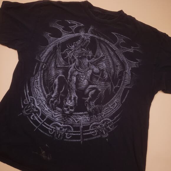 Vintage y2k Dragon Fantasy Gothic Blackout Faded Distress Golem Skull Chain - Picture 3 of 7